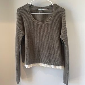 Urban Outfitters Army Olive Green Sweater Cream Lace Detail